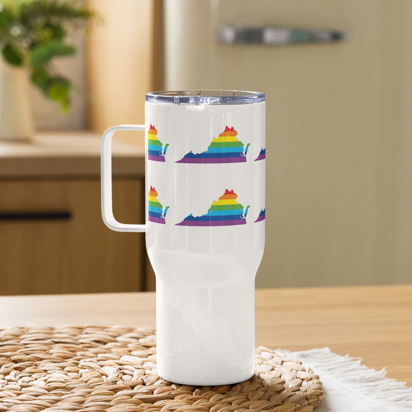 Virginia Proud travel mug with a handle