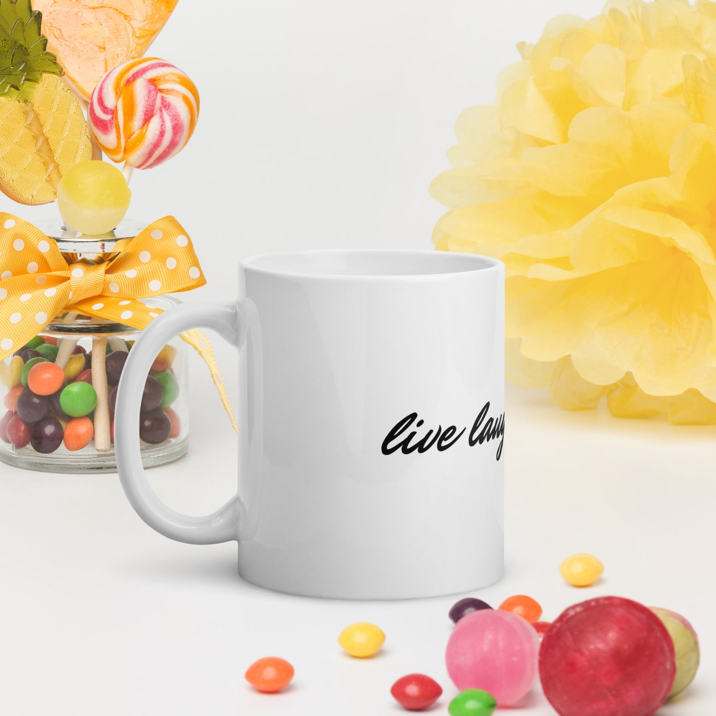 "Live Laugh Lesbian" white glossy mug