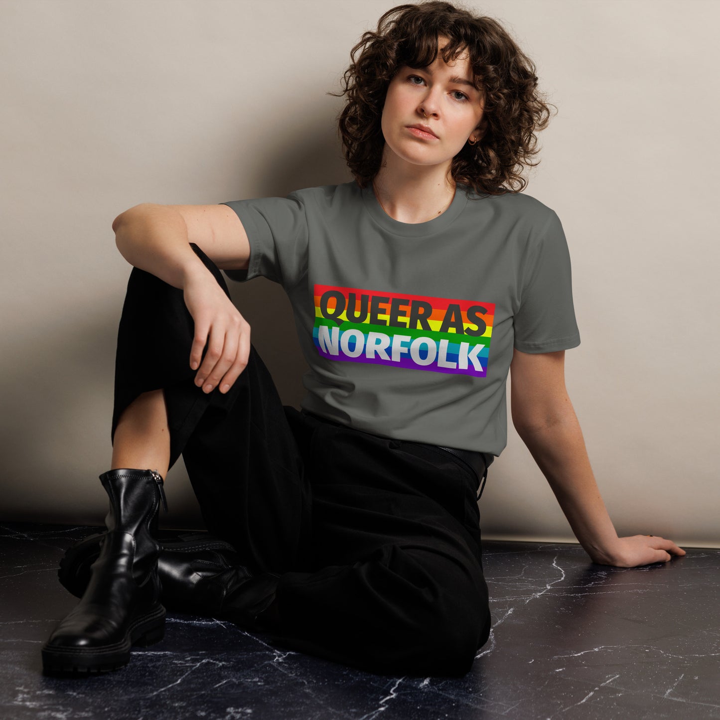 Queer as Norfolk unisex premium cotton t-shirt.