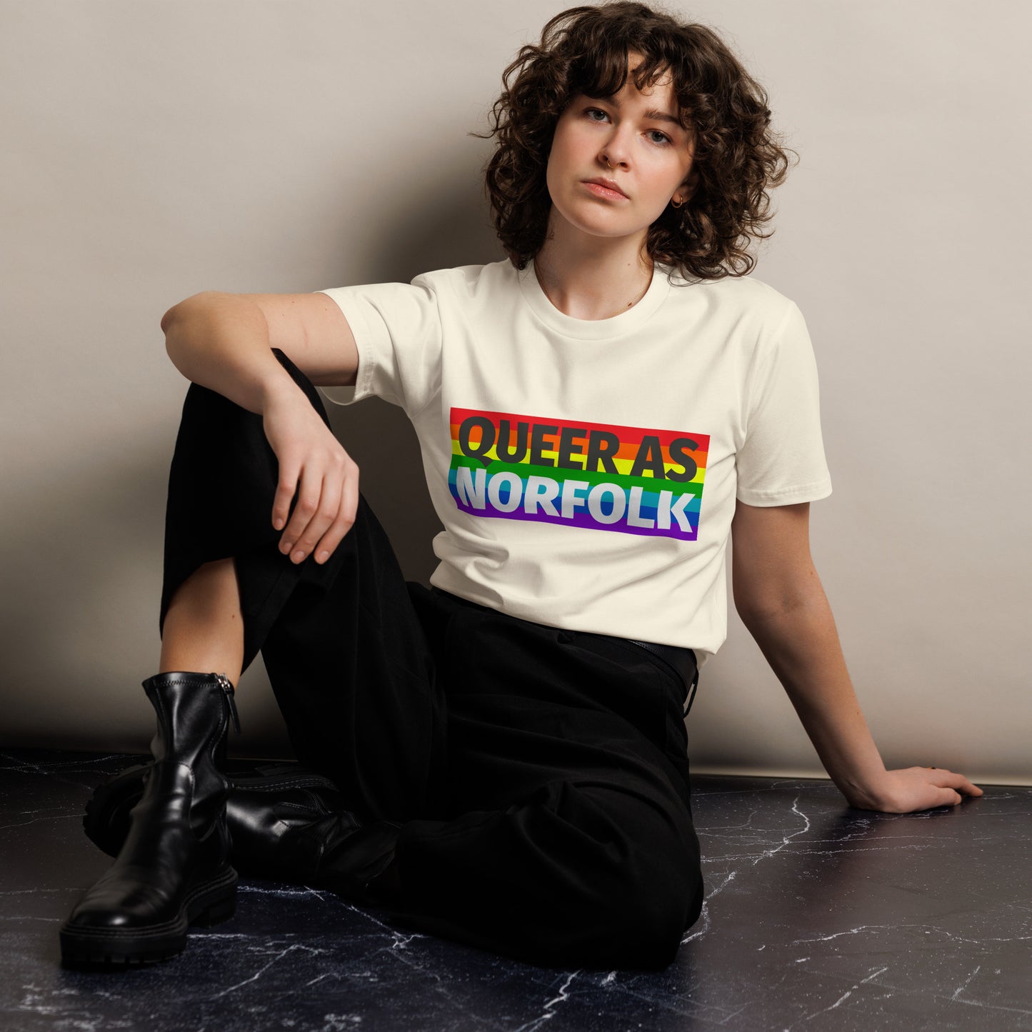 Queer as Norfolk unisex premium cotton t-shirt.