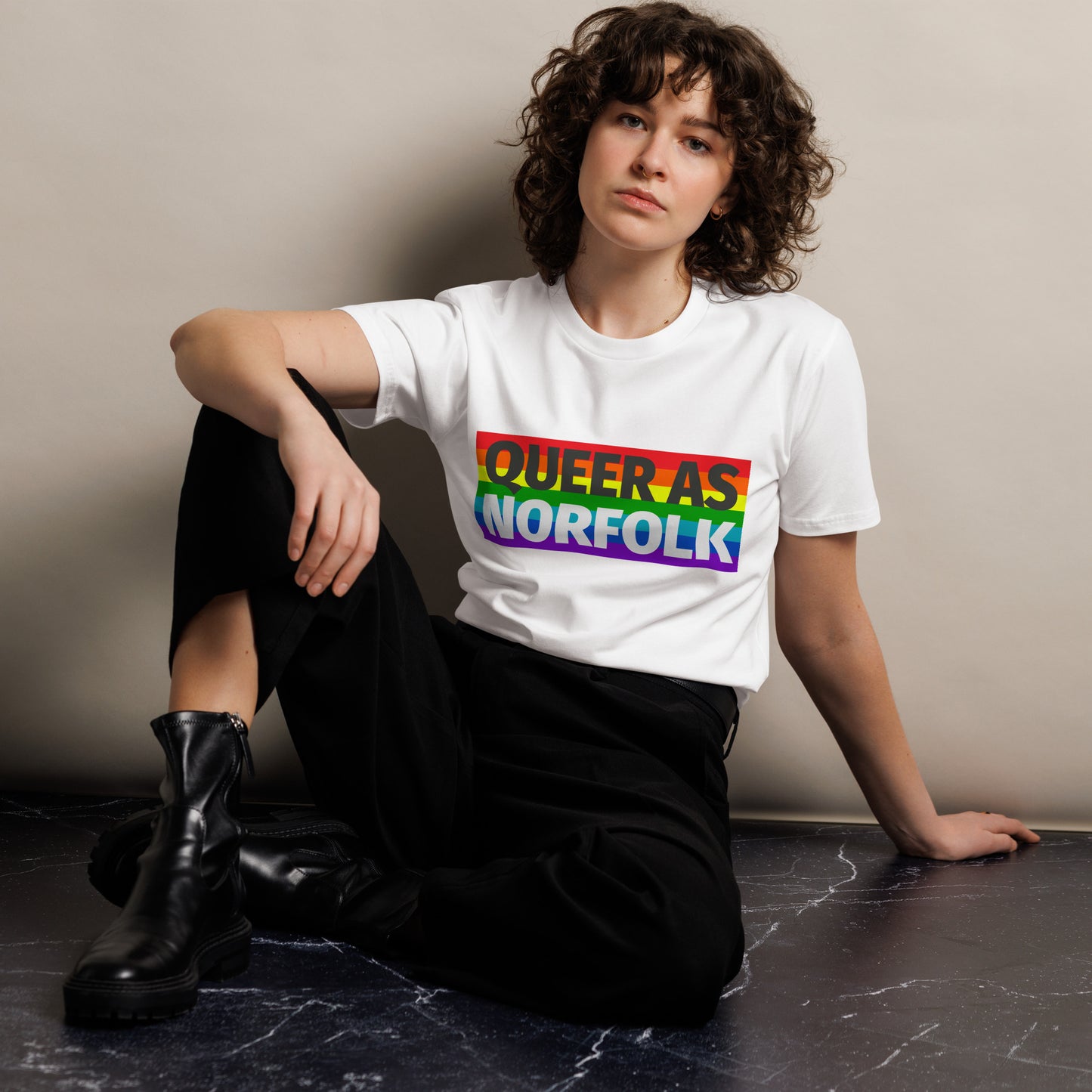 Queer as Norfolk unisex premium cotton t-shirt.